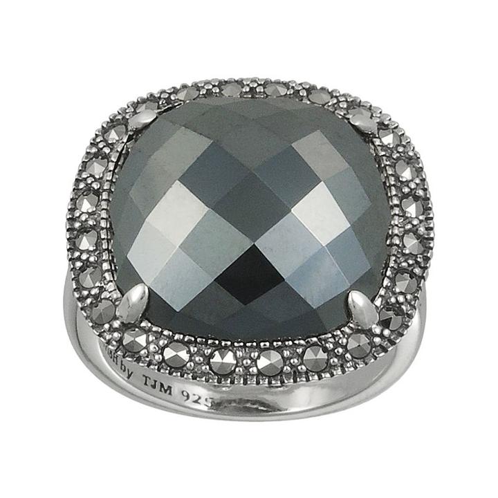 Lavish By Tjm Sterling Silver Hematite Square Ring - Made With Swarovski Marcasite, Women's, Size: 8, Grey
