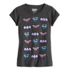 Girls 7-16 Dc Comics Wonder Woman, Superman & Batman Glitter Shield Graphic Tee, Size: Small, Grey Other