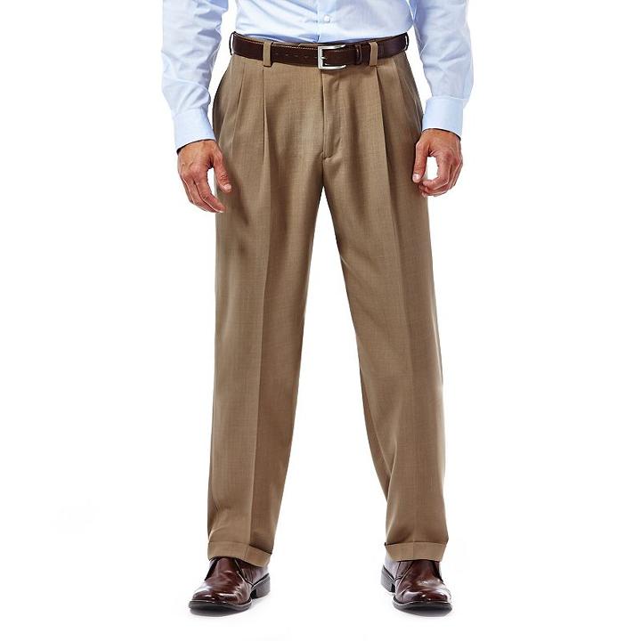 Big & Tall Haggar&reg; Eclo&trade; Stria No-iron Classic-fit Comfort Waist Pleated Dress Pants, Men's, Size: 52x32, Natural