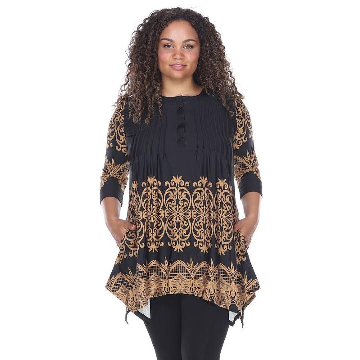 Plus Size White Mark Medallion Shark-bite Tunic, Women's, Size: 2xl, Brown