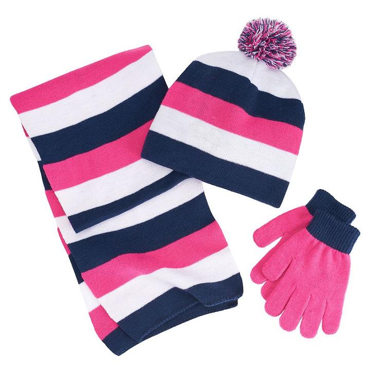 Berkshire, Girls 4-16 3-pc. Striped Scarf, Hat & Gloves Set, Girl's, Light Blue