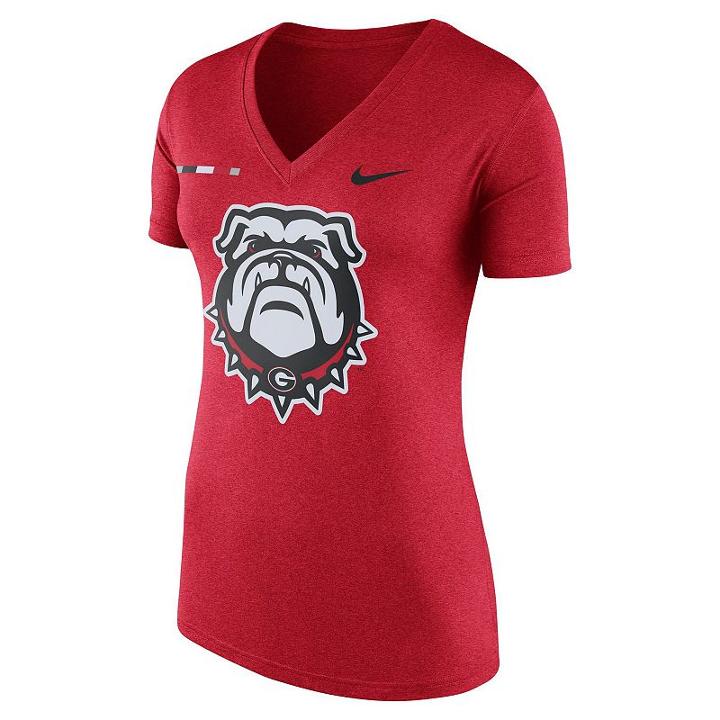 Women's Nike Georgia Bulldogs Striped Bar Tee, Size: Medium, Red