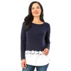 Women's Ab Studio Lace Mock-layer Top, Size: Small, Blue (navy)