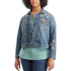 Plus Size Chaps Embroidered Jean Jacket, Women's, Size: 1xl, Blue