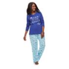 Women's Plus Jammies For Your Families Gone To The Beach Love, Santa Top & Starfish Pattern Bottoms Pajama Set, Size: 3xl, Turquoise/blue (turq/aqua)