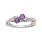 Two Tone Sterling Silver Amethyst & Lab-created White Sapphire 2-stone Ring, Women's, Size: 7, Purple