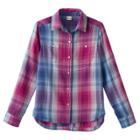 Girls 7-16 Mudd&reg; Curved Hem Plaid Button-down Shirt, Size: 10, Blue (navy)