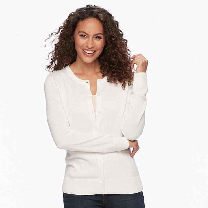 Women's Croft & Barrow&reg; Essential Cardigan, Size: Xs, White