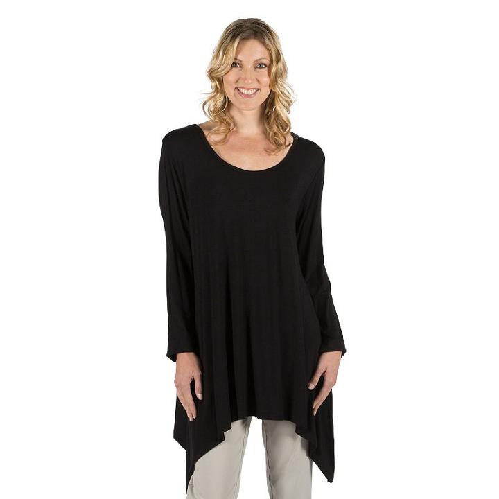 Women's Larry Levine Shark-bite Scoopneck Tee, Size: Medium, Black