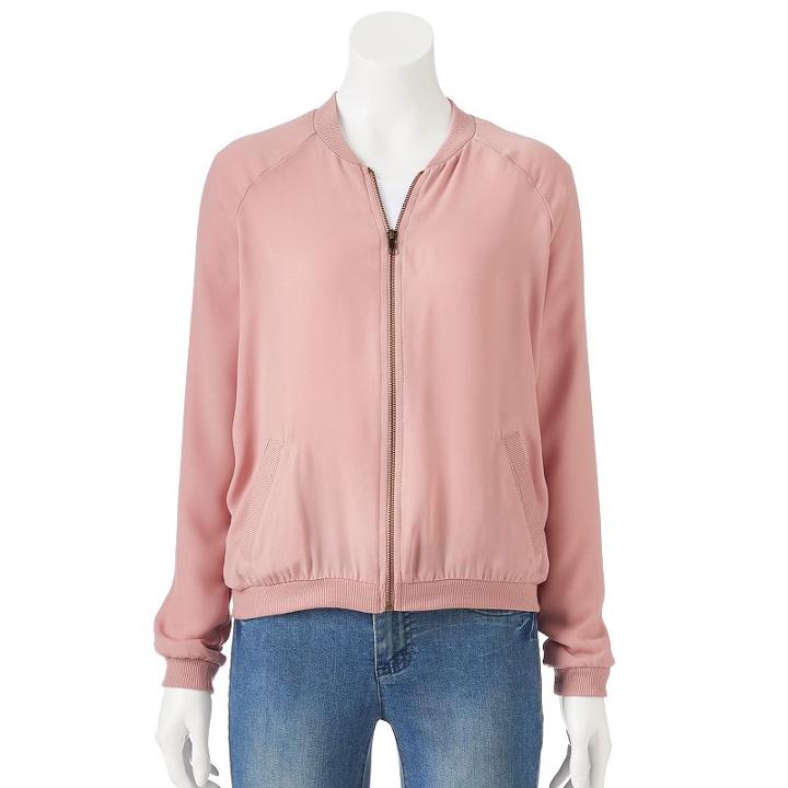 Juniors' About A Girl Solid Bomber Jacket, Size: Medium, Pink Other