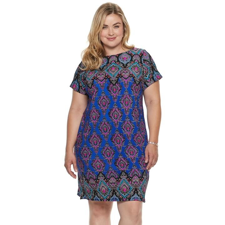 Plus Size Suite 7 Paisley Shift Dress, Women's, Size: 14 W, Blue Teal