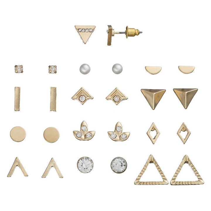 Mudd&reg; Geometric Gold Tone Stud Earring Set, Girl's, Multicolor
