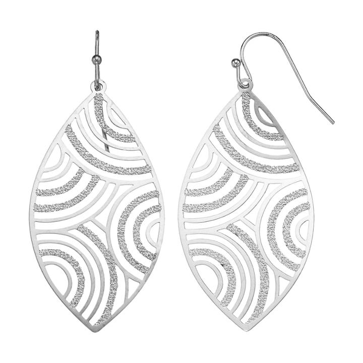 Textured Marquise Nickel Free Drop Earrings, Women's, Silver