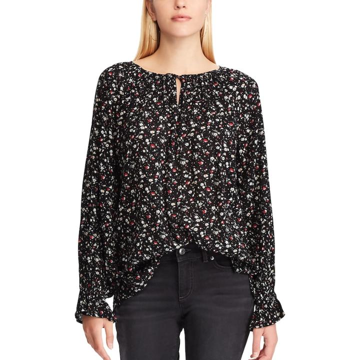 Women's Chaps Floral Peasant Top, Size: Xl, Black