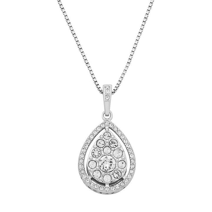 Diamond Splendor Sterling Silver Crystal Teardrop Pendant Necklace, Women's, White