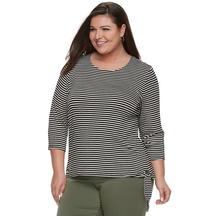 Plus Size Cathy Daniels Stripe Side-tie Top, Women's, Size: 1xl, Black And White