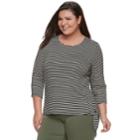 Plus Size Cathy Daniels Stripe Side-tie Top, Women's, Size: 1xl, Black And White