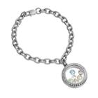 Blue La Rue Crystal Stainless Steel 1-in. Round Charm Locket Chain Bracelet - Made With Swarovski Elements, Women's, Size: 7.5, Multicolor
