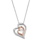 Two Tone Sterling Silver Lab-created White Sapphire Double Heart Pendant, Women's, Size: 18