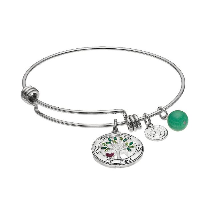 Love This Life Aventurine & Crystal Family Tree Charm Bangle Bracelet, Women's, Multicolor