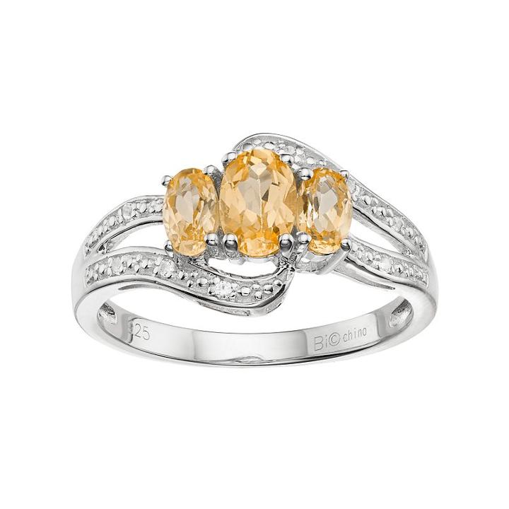 Sterling Silver Citrine & White Topaz 3-stone Bypass Ring, Women's, Size: 6, Orange