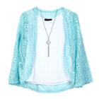 Girls 7-16 Iz Amy Byer Lace Bell Sleeve Cozy Top With Necklace, Girl's, Size: Small, Lt Green