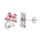 Sterling Silver Simulated Opal & Cubic Zirconia Flower Drop Earrings, Women's, White