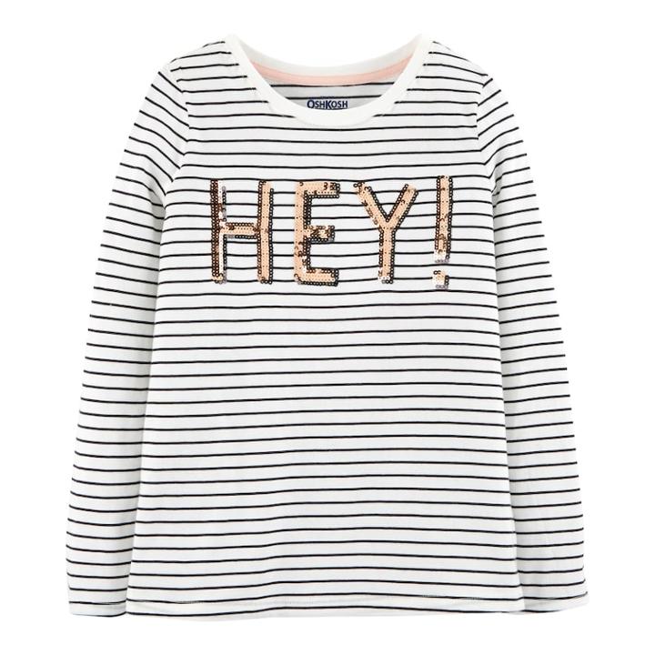 Girls 4-12 Oshkosh B'gosh&reg; Striped Hey! Sequined Tee, Size: 8, Black