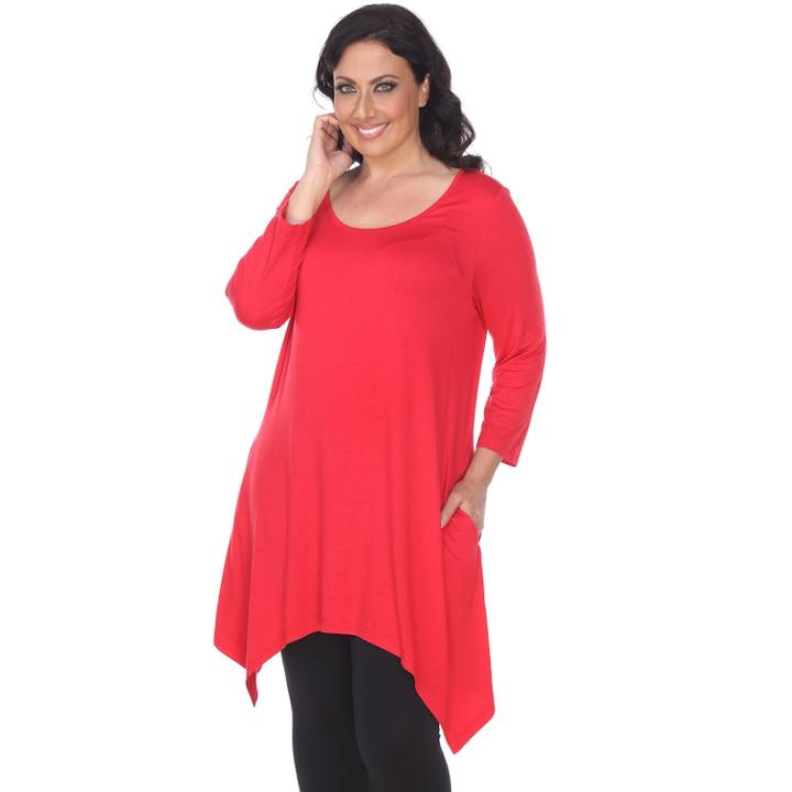 Plus Size White Mark Handkerchief Tunic Top, Women's, Size: 3xl, Red