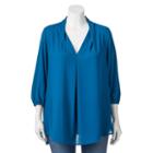 Juniors' Plus Size About A Girl Pleated V-neck Top, Size: 2xl, Blue Other