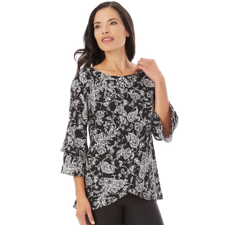 Women's Apt. 9&reg; Asymmetrical Tiered Top, Size: Xl, Black Paisley
