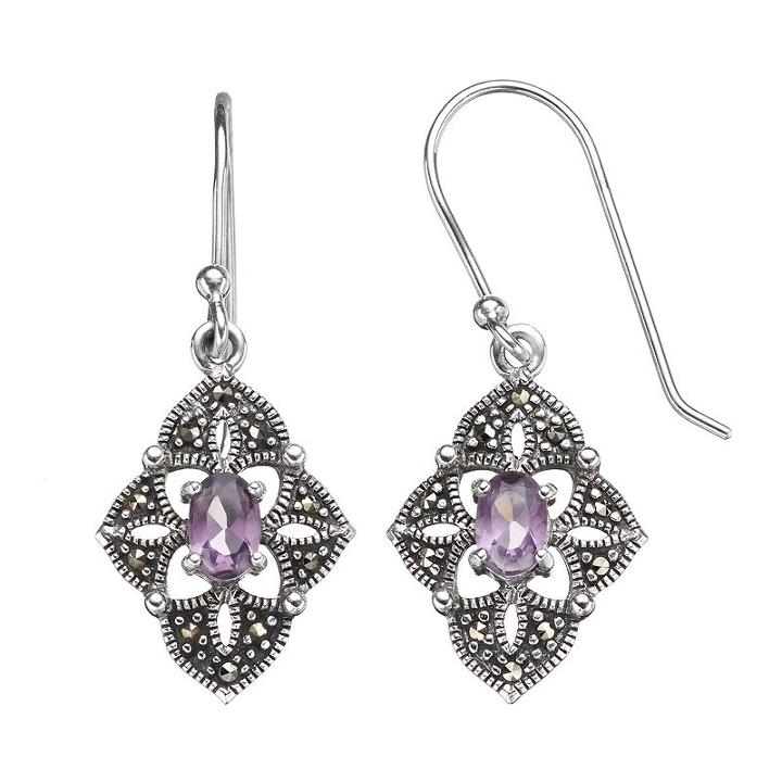 Tori Hill Amethyst And Marcasite Sterling Silver Kite Drop Earrings, Women's, White
