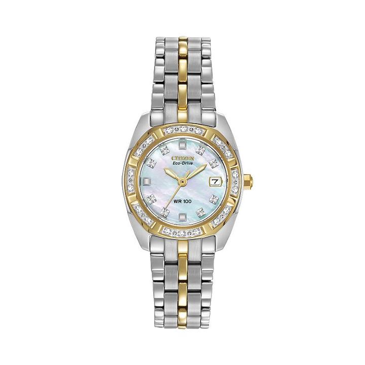 Citizen Eco-drive Women's Paliadion Diamond Two Tone Stainless Steel Watch - Ew1594-55d, Multicolor