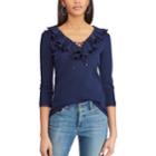 Women's Chaps Ruffled V-neck Top, Size: Medium, Blue