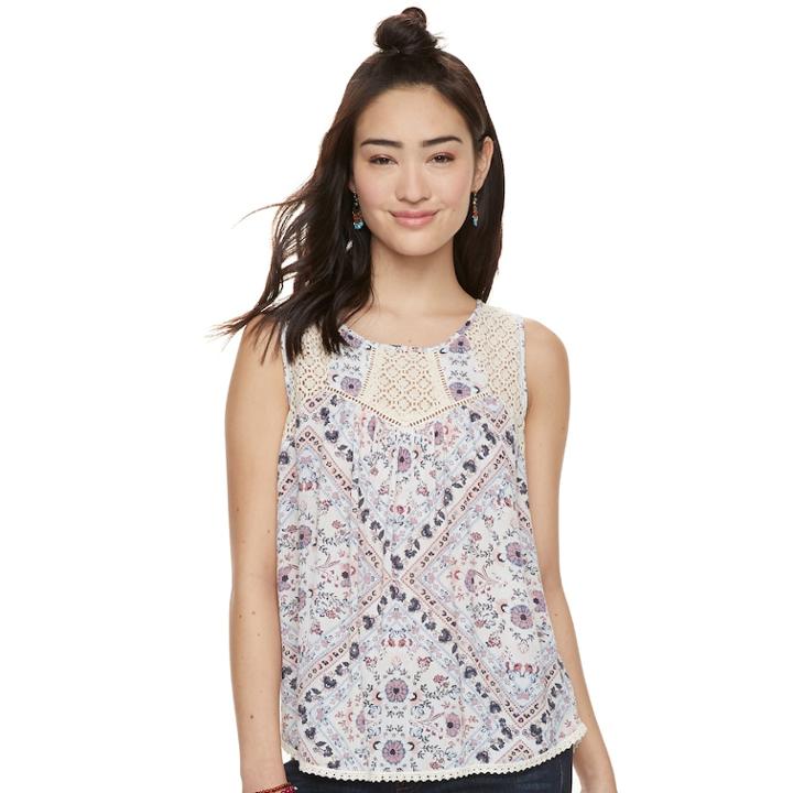 Juniors' Rewind Lace Yoke Tank Top, Teens, Size: Small, Natural
