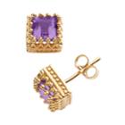 14k Gold Over Silver Amethyst Crown Stud Earrings, Women's, Purple