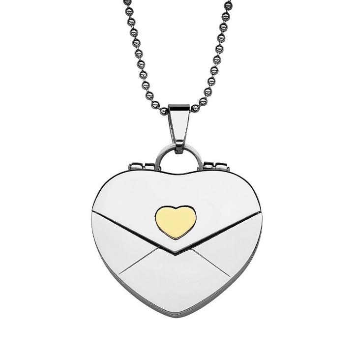 Sweet Sentiments Stainless Steel And Gold Ion Envelope Heart Locket, Women's, Size: 20, Grey