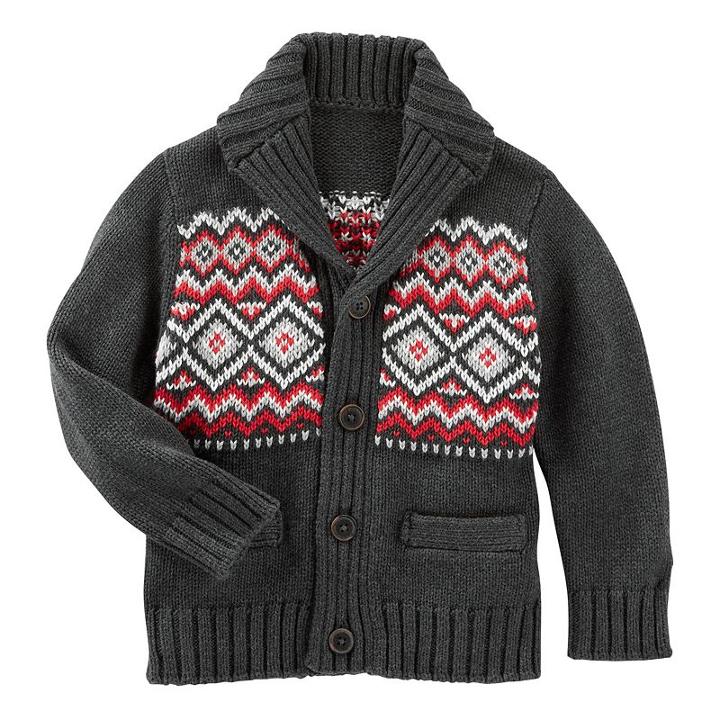 Boys 4-8 Oshkosh B'gosh&reg; Fairisle Shawl Collar Cardigan, Boy's, Size: 4, Light Grey