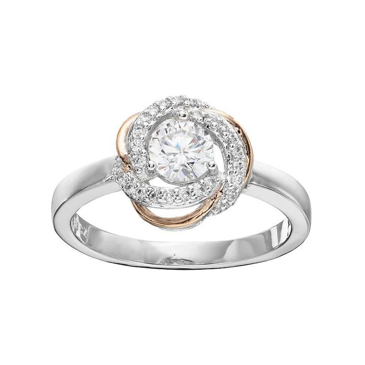 Lily & Lace Cubic Zirconia Two Tone Love Knot Ring, Women's, Size: 7, White