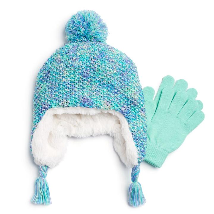 Girls 4-16 So&reg; Marled Hat & Magic Gloves Set, Size: S-m, Cool Combo