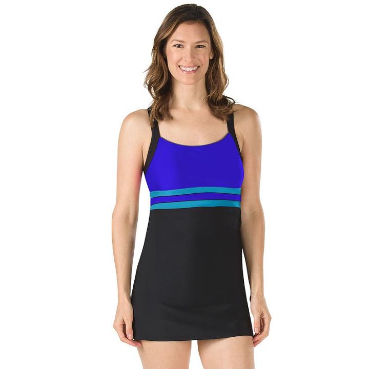 Women's Speedo Horizon Splice Swimdress, Size: 12, Med Blue