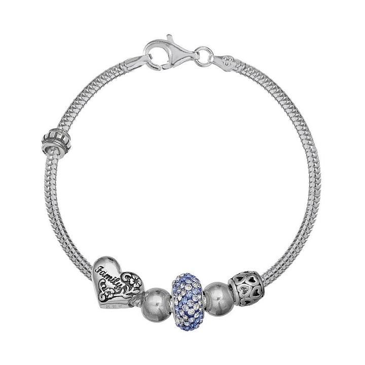 Individuality Beads Crystal Sterling Silver Family Bead Snake Chain Bracelet, Women's, Size: 7.5, Multicolor