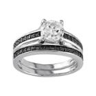 Sterling Silver Lab-created White Sapphire & 1/3 Carat T.w. Black Diamond Engagement Ring Set, Women's, Size: 5