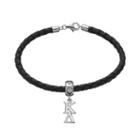 Logoart Kappa Delta Sterling Silver & Leather Sorority Bracelet, Women's, Size: 7.5, Grey