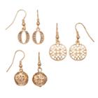Lattice Disc, Openwork Ball & Oval Nickel Free Drop Earring Set, Women's, Gold