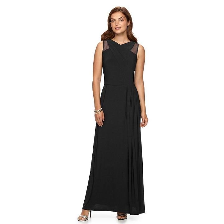 Women's Chaps Crisscross Pleated Evening Gown, Size: 14, Black