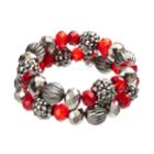 Red Beaded Fireball Stretch Bracelet Set, Women's