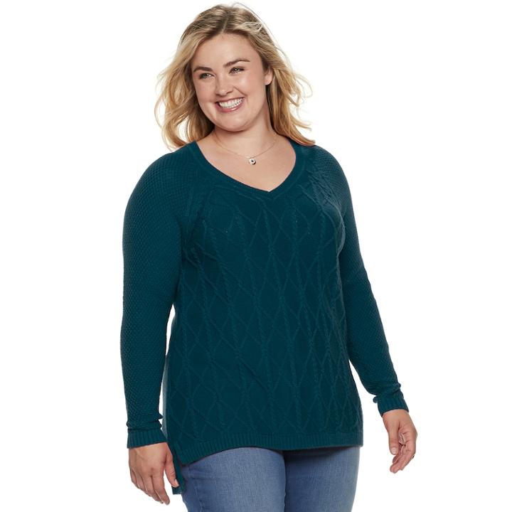 Plus Size Sonoma Goods For Life&trade; Trellis Cable-knit Sweater, Women's, Size: 1xl, Green