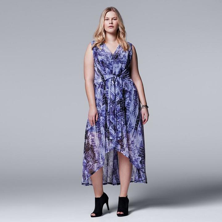 Plus Size Simply Vera Vera Wang High-low Chiffon Maxi Dress, Women's, Size: 3xl, Blue (navy)
