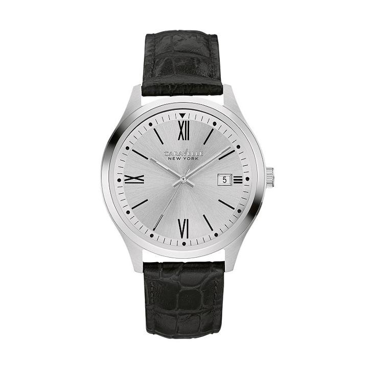 Caravelle New York By Bulova Men's Leather Watch, Black